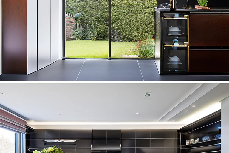 White quartz kitchen worktop with integrated sink showing stain resistance