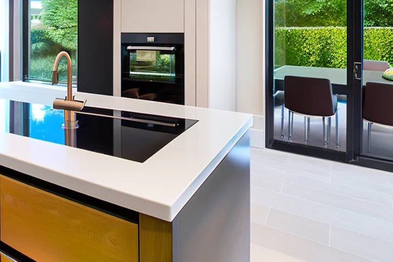 Expert technician repairing quartz worktop surface chip damage