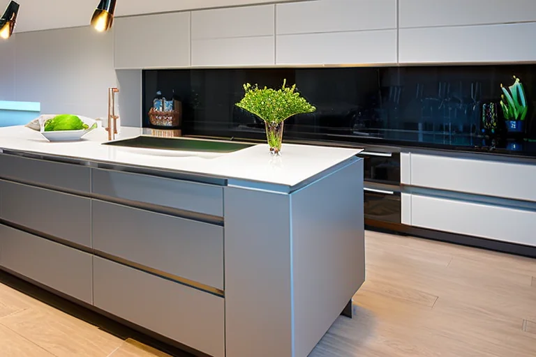 Contemporary kitchen featuring affordable quartz countertops with elegant veining