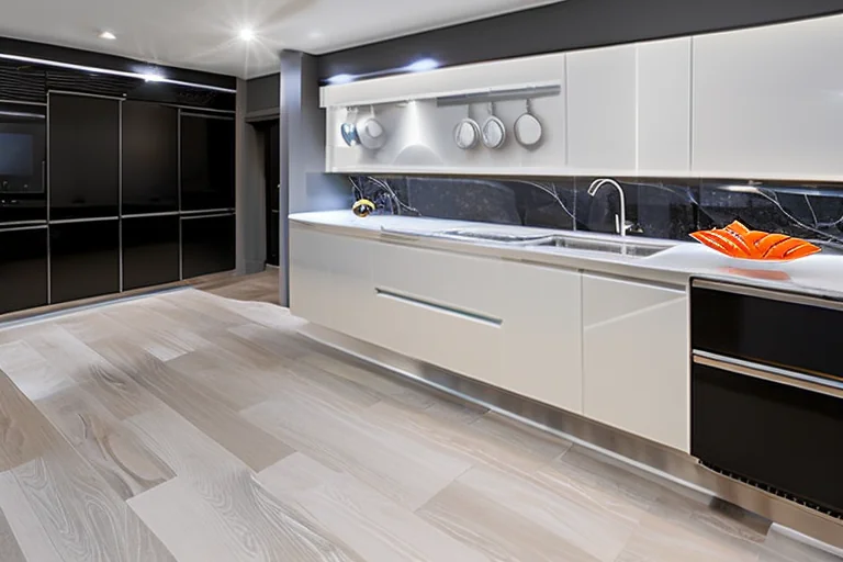 Contemporary bathroom vanity unit with a white quartz worktop featuring subtle grey veining