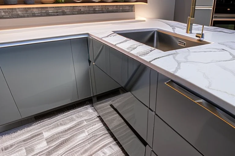 Person using a soft cloth to clean a white quartz kitchen worktop