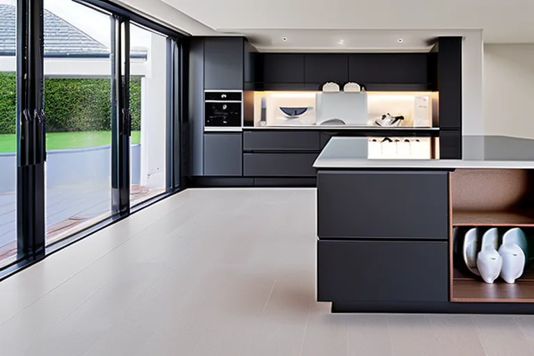 Comparison of a pristine white quartz kitchen worktop and a veined marble countertop in a modern kitchen setting.
